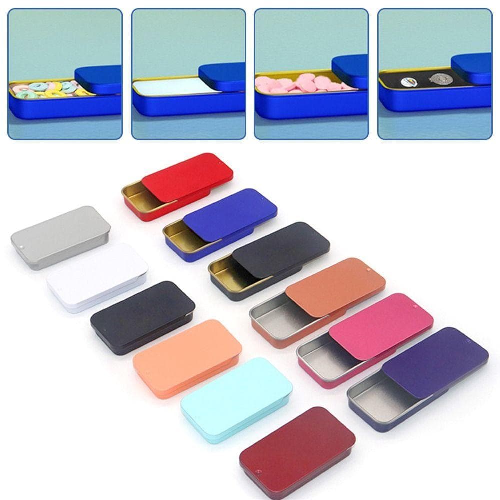 Boîte rectangulaire en fer blanc avec couvercle coulissant, idéale pour ranger bonbons, pilules, aromathérapie, pommade solide, tiroir, petite