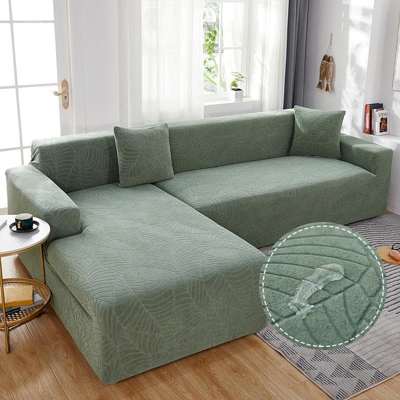 Jacquard-Stretch-wasserdichter Sofabezug für Wohnzimmer, elastischer Sofabezug, L-Form, Couchbezug, Möbelschutzbezüge grün