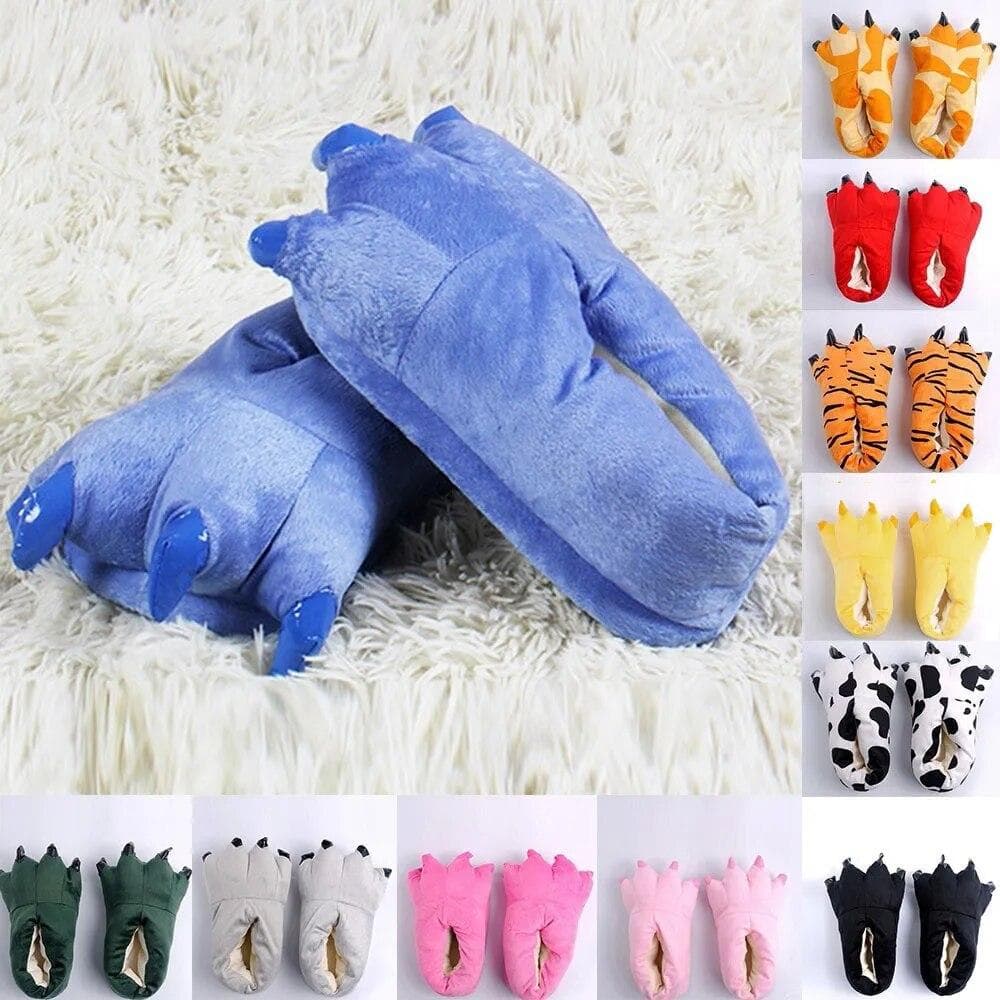 Warme Indoor-Hausschuhe mit lustigen Tieren und Pfoten, Dinosaurier-Tiger, Plüsch-Winterhausschuhe für Kinder/Erwachsene, Hausschuhe für Mädchen