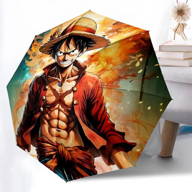 1 Stück One Piece Monkey D. Luffy Automatisches Auf-/Zuklapp-Regenschirm - Kompakter Reise-Regenschirm, Perfekt für Damen & Herren - Ideales