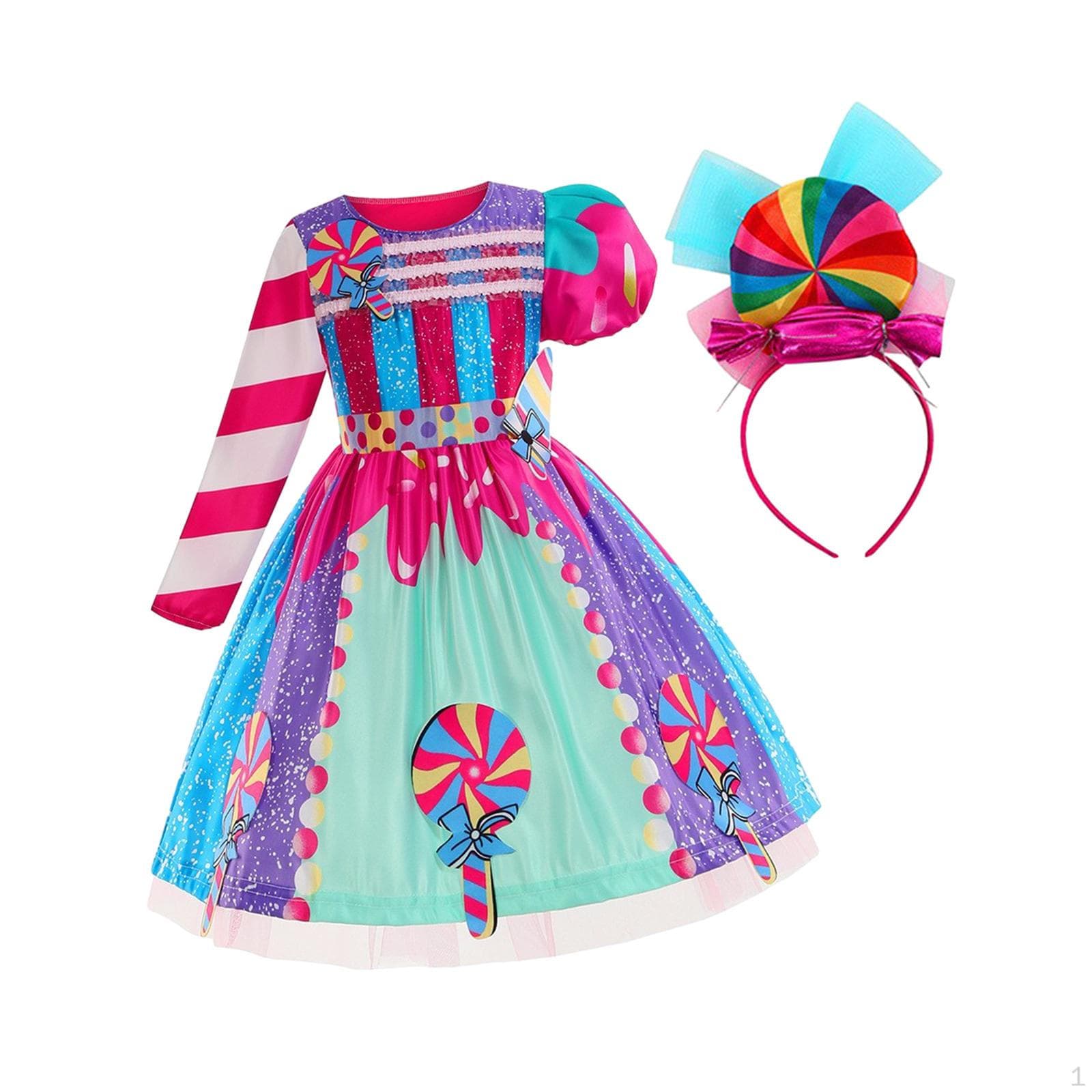 Süßigkeiten-Kleid für Mädchen, Lollipop mit Stirnband, Regenbogen-Prinzessin, Festival, Cosplay, Bühne cm