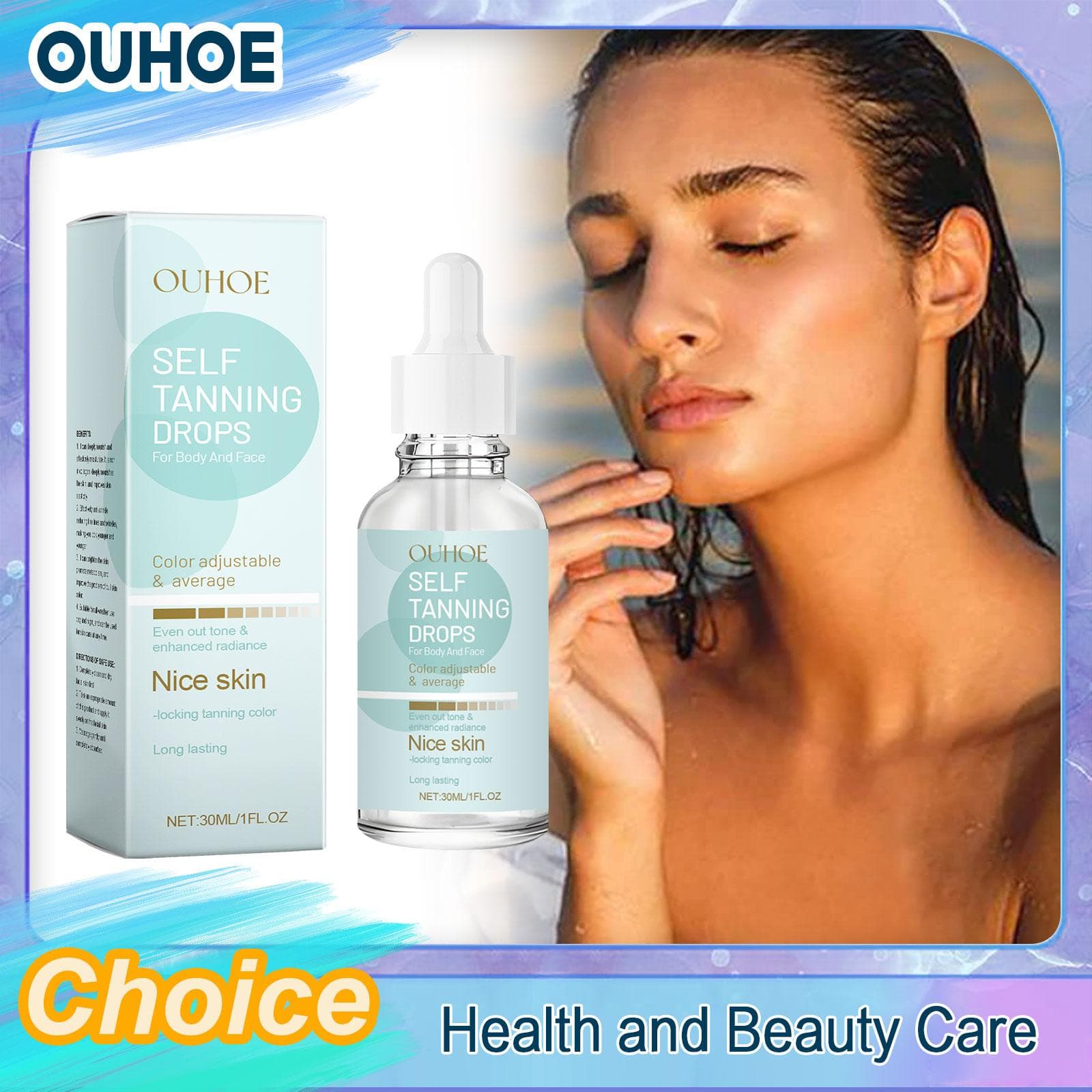 Selbstbräunungstropfen Bronzed Sunless Solarium Sexy Sonnenbräune Sonne UV-Block Tanner Indoor Natürlich dunkleres Gesichts- und