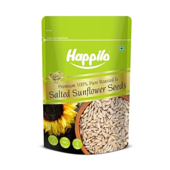Happilo Premium Sonnenblumenkerne geröstet und gesalzen zum Essen ohne Schale 250g, gesunder Proteinsnack für Diätkost