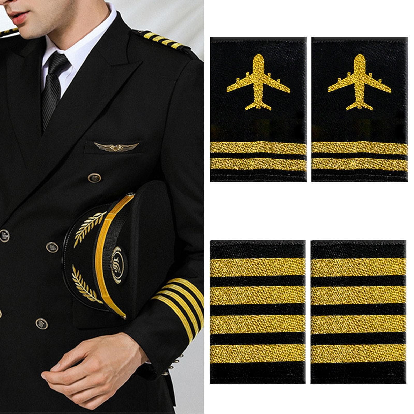 1 Paar professionelle Piloten-Epauletten, Kapitän-Uniform-Zubehör, Epauletten, Schulterstangen, Epauletten für Cosplay-Bühnenshows cm