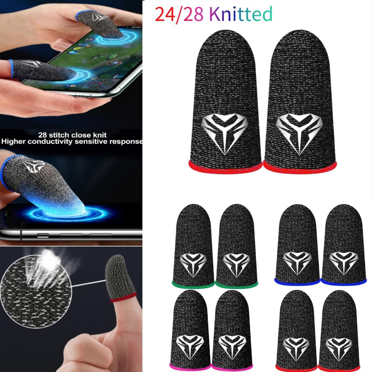 1 paar Gaming Finger Sleeve Atmungsaktive Fingerspitzen Für PUBG Mobile Spiele Touchscreen Fingerlinge Abdeckung 24 Gestrickte/28 gestrickte violett