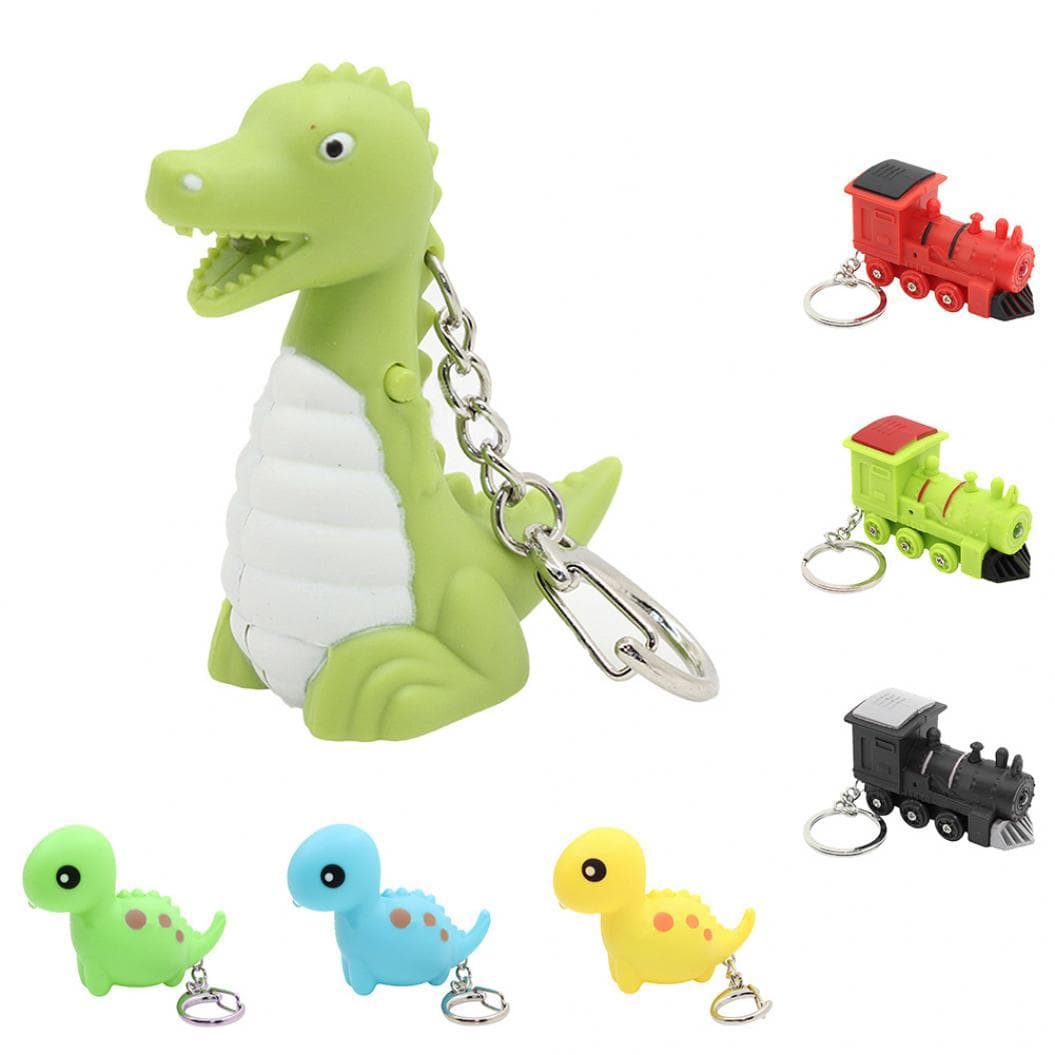 Cartoon-Dinosaurier-Bär-Zug-Kawaii-LED-Leucht-Schlüsselanhänger mit Sound