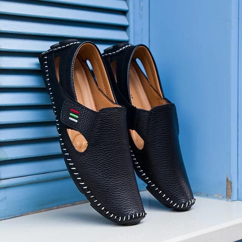 Herren-Leder-Fahrschuhe, Übergröße, lässige Slip-On-Freizeit-Sommerschuhe cm blau