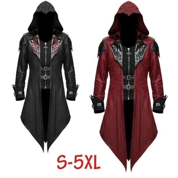 S-5XL Herren New Fashion Devil Fashion Herren Gothic-Stil Kapuzenjacke Mantel Rot Schwarz Diesel Punk Assassin Creed Cosplay Kostüm Strickjacken