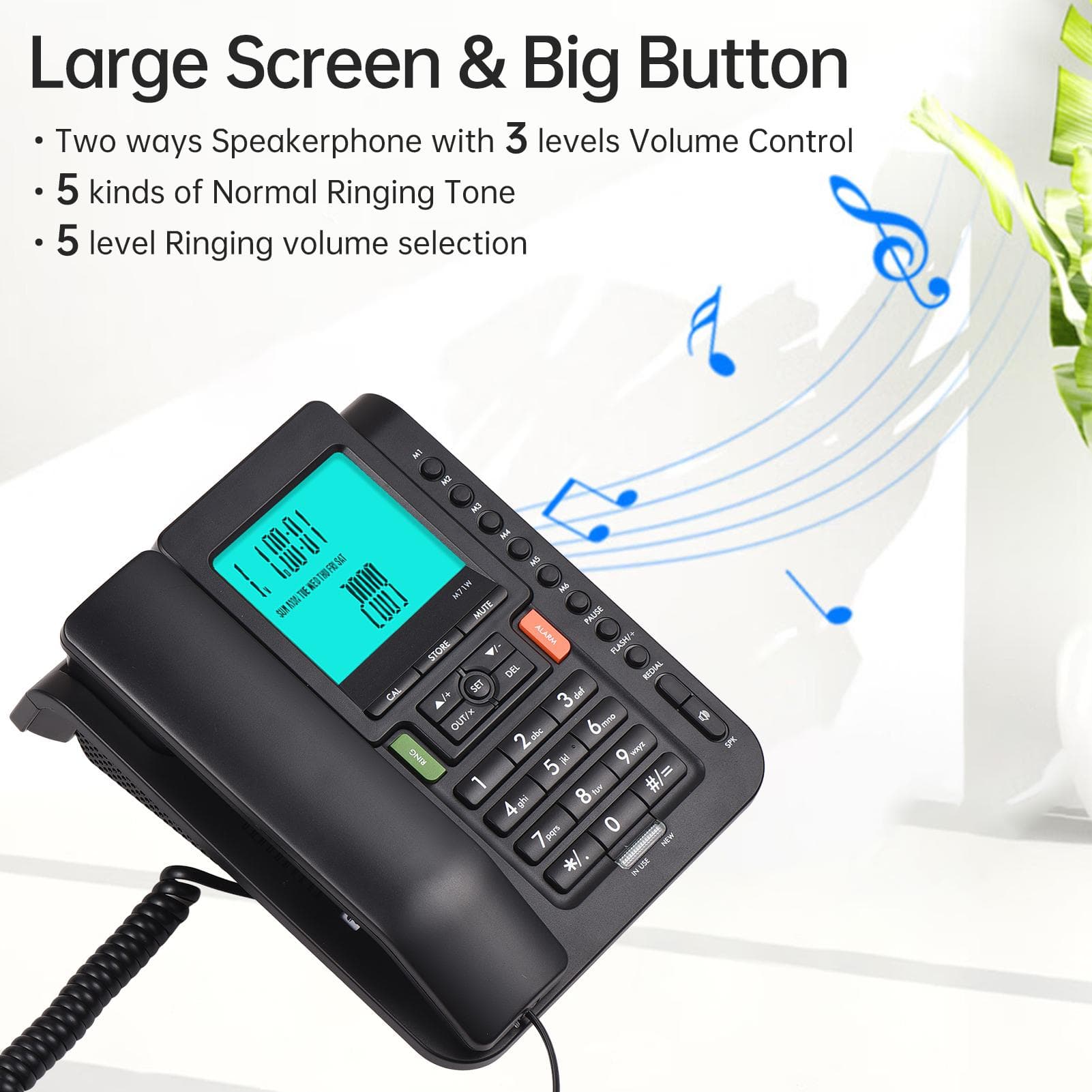 Schnurgebundenes Telefon, Schreibtisch-Festnetztelefon, DTMFFSK Duales System, One-Button-Memory-Button-Unterstützung schwarz