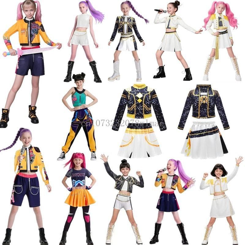 K-Pop Demon Hunters Zoey Rumi Mira Kostümset Huntrix Golden Cosplay Girls 3D-Druck Bühnenkleidung Uniform Rollenspiel-Outfits 130cm