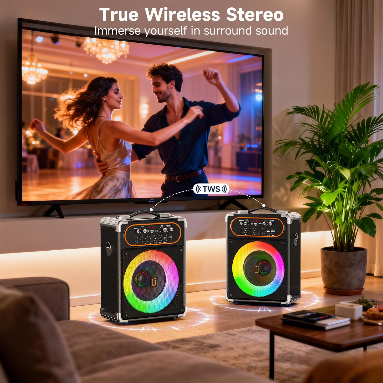 S68 Karaoke-Maschine mit 2 Mikrofonen, Tragbarer Bluetooth 5.3 Karaoke-Lautsprecher für Outdoor-Veranstaltungen, Treffen und Partys