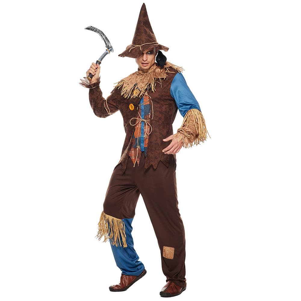 Böses Vogelscheuchen-Kostüm für Herren, Deluxe-Kostüm für Erwachsene, gruseliger Halloween-Strohzauberer-Anzug cm braun