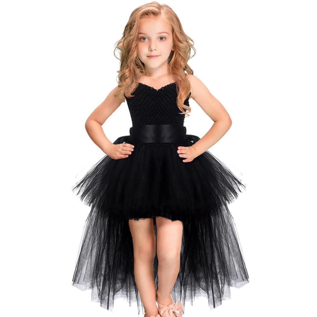 Schwarzes Tutu-Kleid für Mädchen, Tüll, V-Ausschnitt, Schleppe, Kinder-Abend-Geburtstags-Partykleid, Kinder-Halloween-Kostüm cm bunt