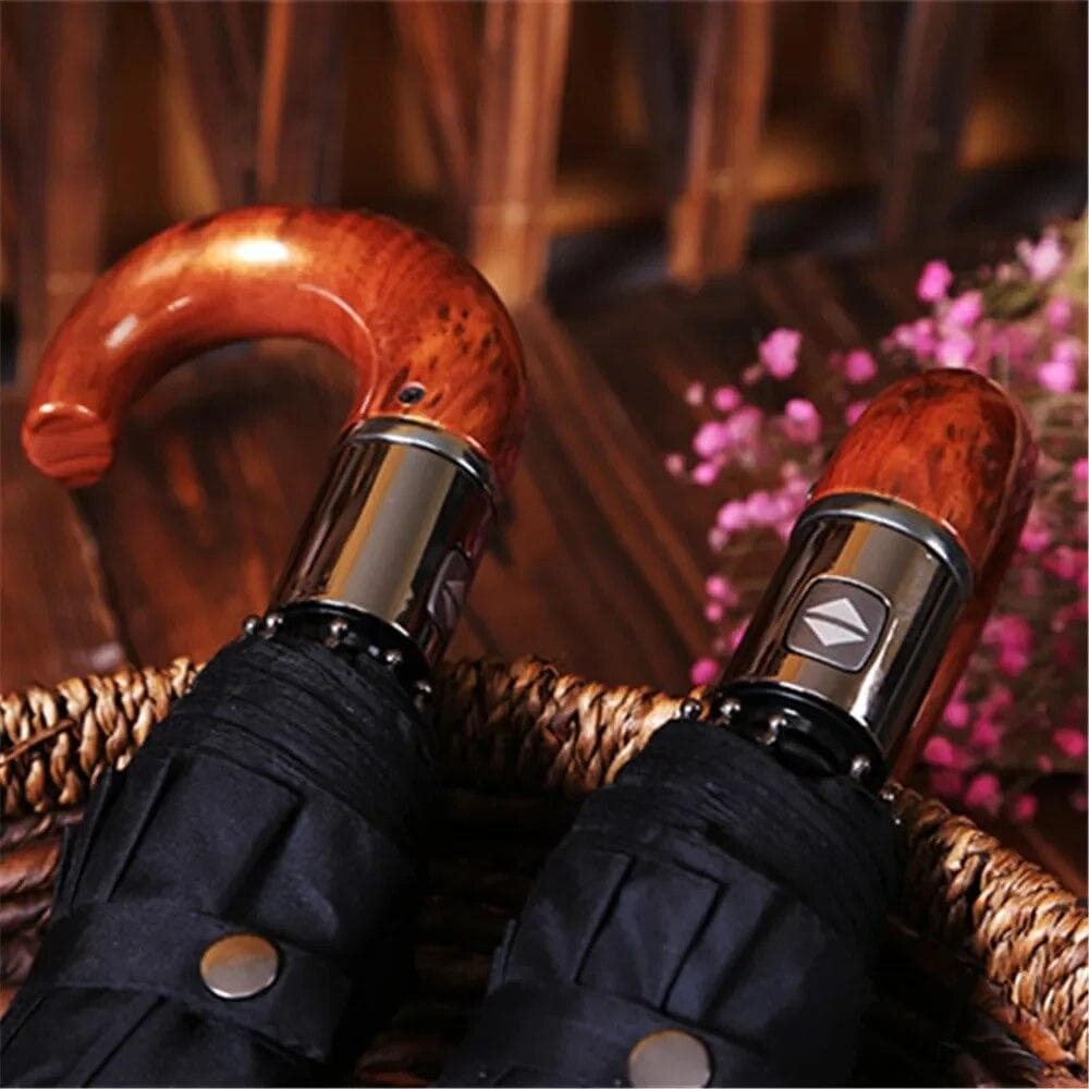 Winddichter Regenschirm im britischen Stil, automatischer Regen, Holzgriff, Geschenk für Geschäftsleute, große Regenschirme, Damen, 3-fach