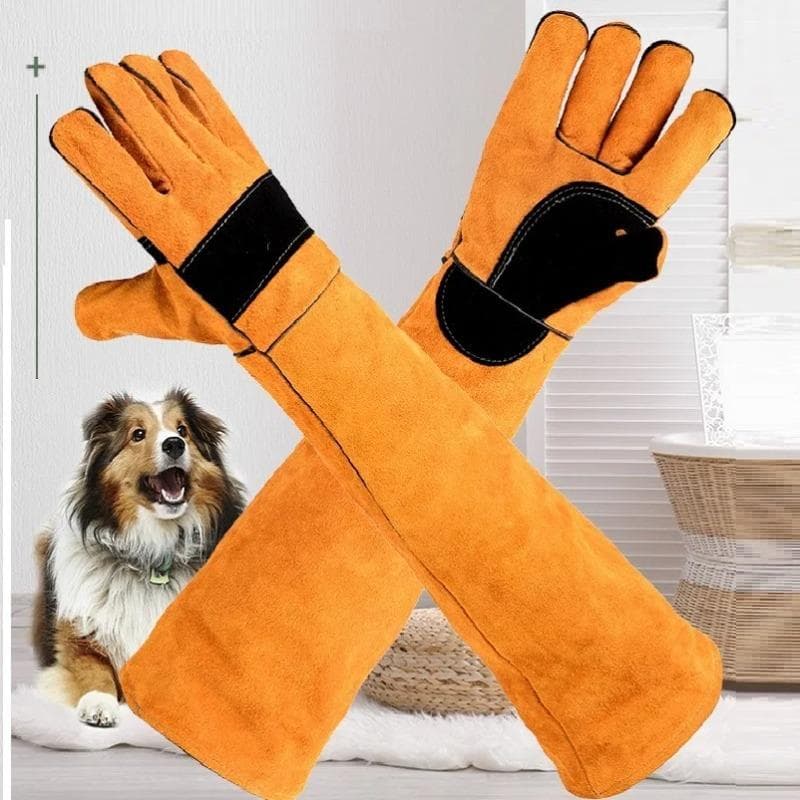 Bissfeste Sicherheitshandschuhe für Hunde, Katzen, Reptilien, lange Lederhandschuhe für Haustiere, zum Greifen und Beißen, Schutzhandschuhe für