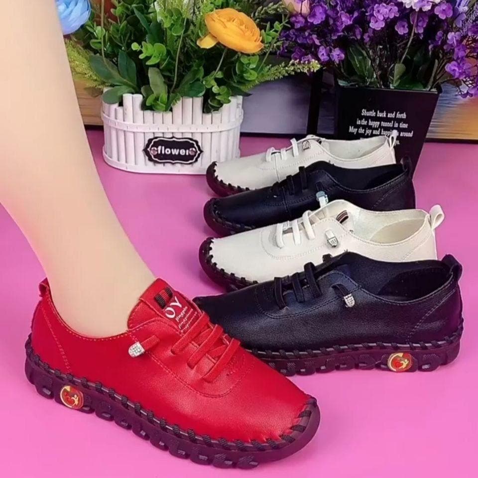 Weiche Lederschuhe, bequeme flache Schnürschuhe, Rindssehnensohle, weicher Boden, weiche Oberfläche, Damenschuhe in Übergröße cm schwarz