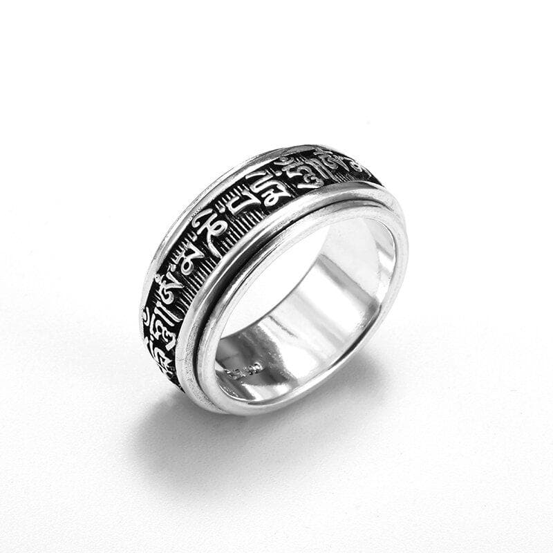 Ringe Drehbarer tibetischer Sechs-Charakter-Mantra-Ring Om Mani Padme Amulett-Schmuck silber