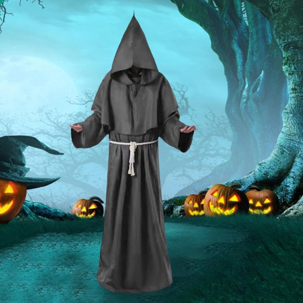 Halloween Umhang Set Zauberer Halloween Cosplay Rollenspiel Mittelalter Mönch Mönchsrobe Mit Kapuze Einfarbig Enge Taille Priester Kostüm Anc cm