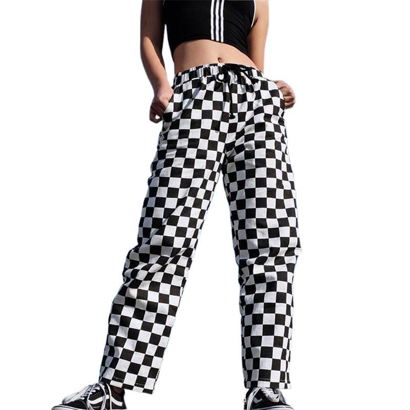 VANGULL Marke Frauen Plaid Hosen Hohe Taille Karierten Gerade Lose Schweiß Hosen Hosen Pantalon Femme Sweatpant cm bunt
