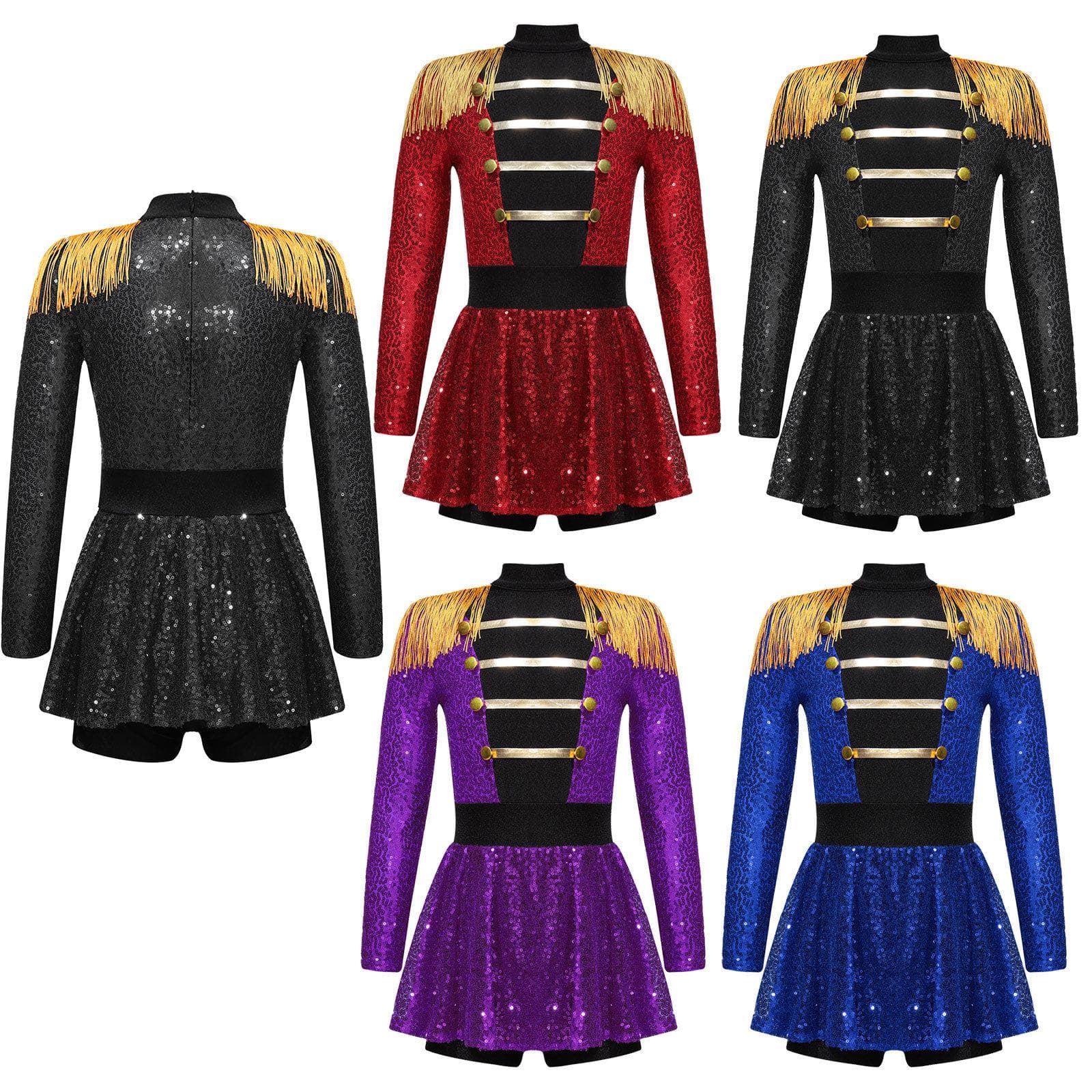 Kinder Mädchen Zirkusdirektorin Kostüm Langarm Quaste Glänzende Pailletten Kleid Jumpsuit Halloween Ausgefallenes Cosplay Outfit cm rot