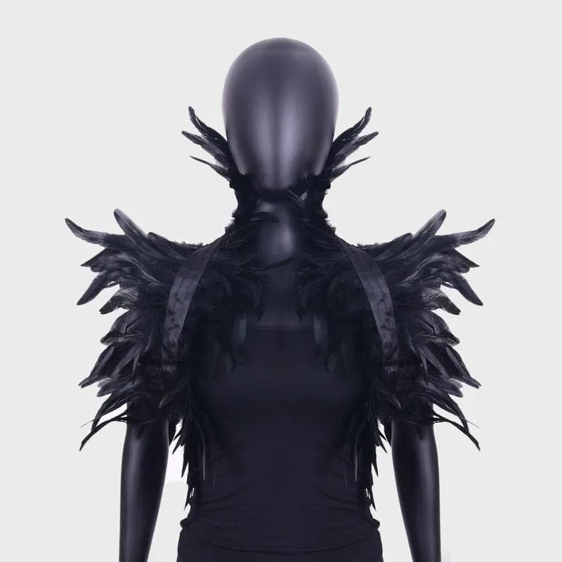 Feder-Schal Gothic Hühnerfeder-Umhang Cape Halloween-Party Abschlussball Aufführung Cosplay-Kostüme Poncho Frauen Männer Festival schwarz