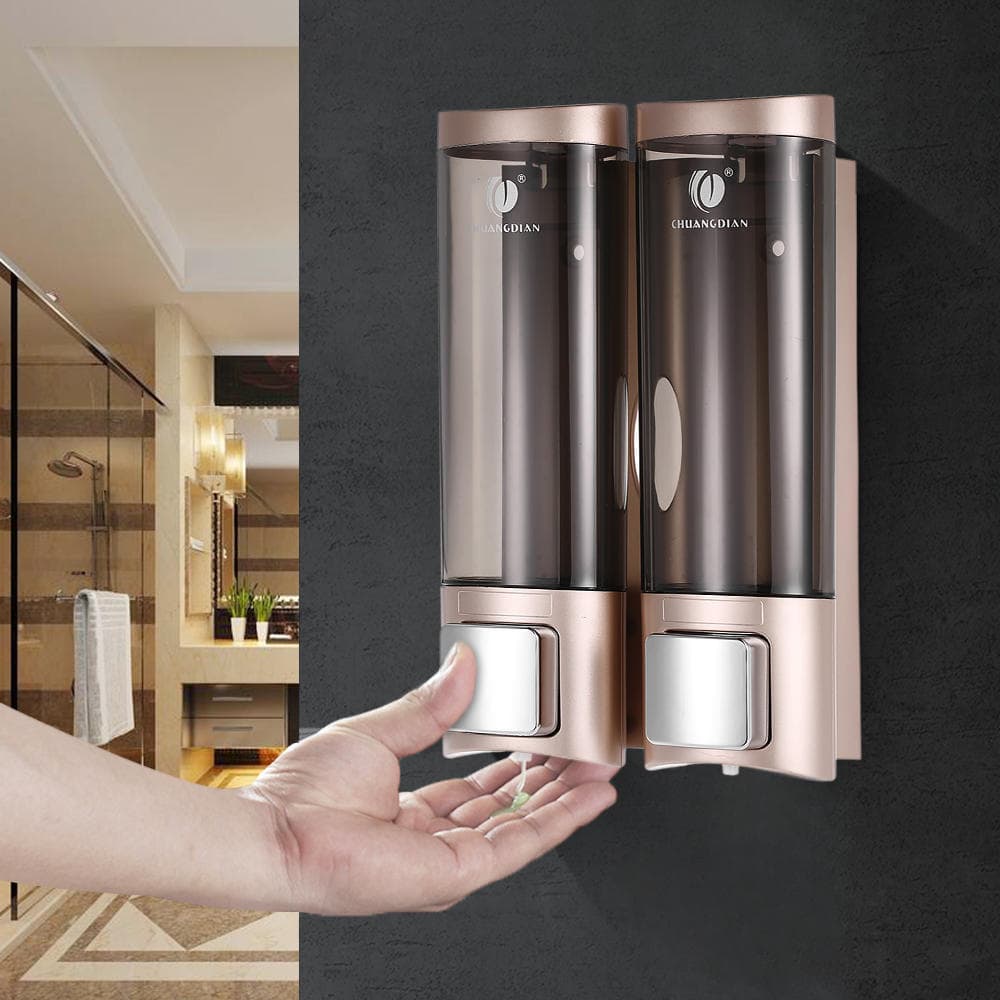 Manueller Handseifenspender zur Wandmontage, doppelter Flüssigshampoo-Duschgelspender für Hotels, 200 ml x 2,5 cm gold/champagner