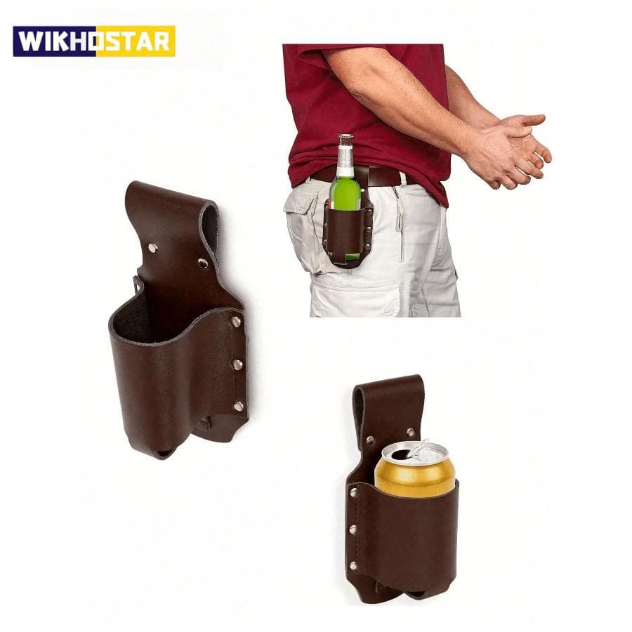 1 pièce Porte-bouteilles Classique en Cuir PU Sacoche Ceinture Étui Bouteille de Bière Voyage Extérieur Créatif Portable Sacoche d'Alpinisme