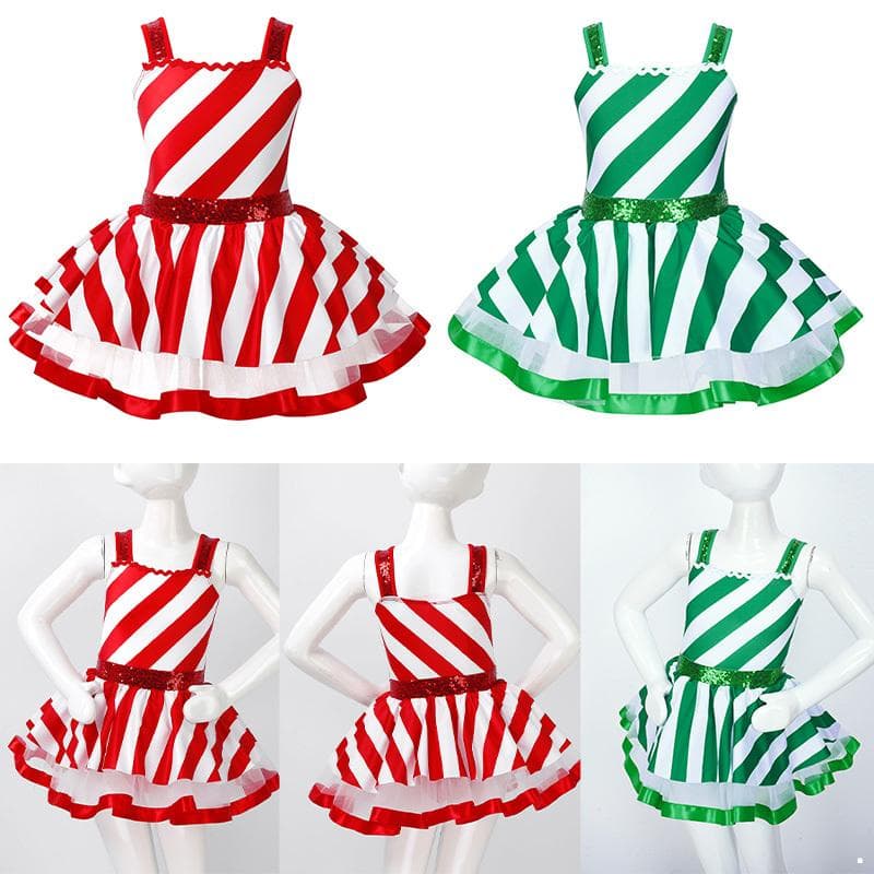 Mädchen Weihnachten Tanzkostüme Ärmellos Gestreift Pailletten Body Tutu Kleid Kostüm cm rot