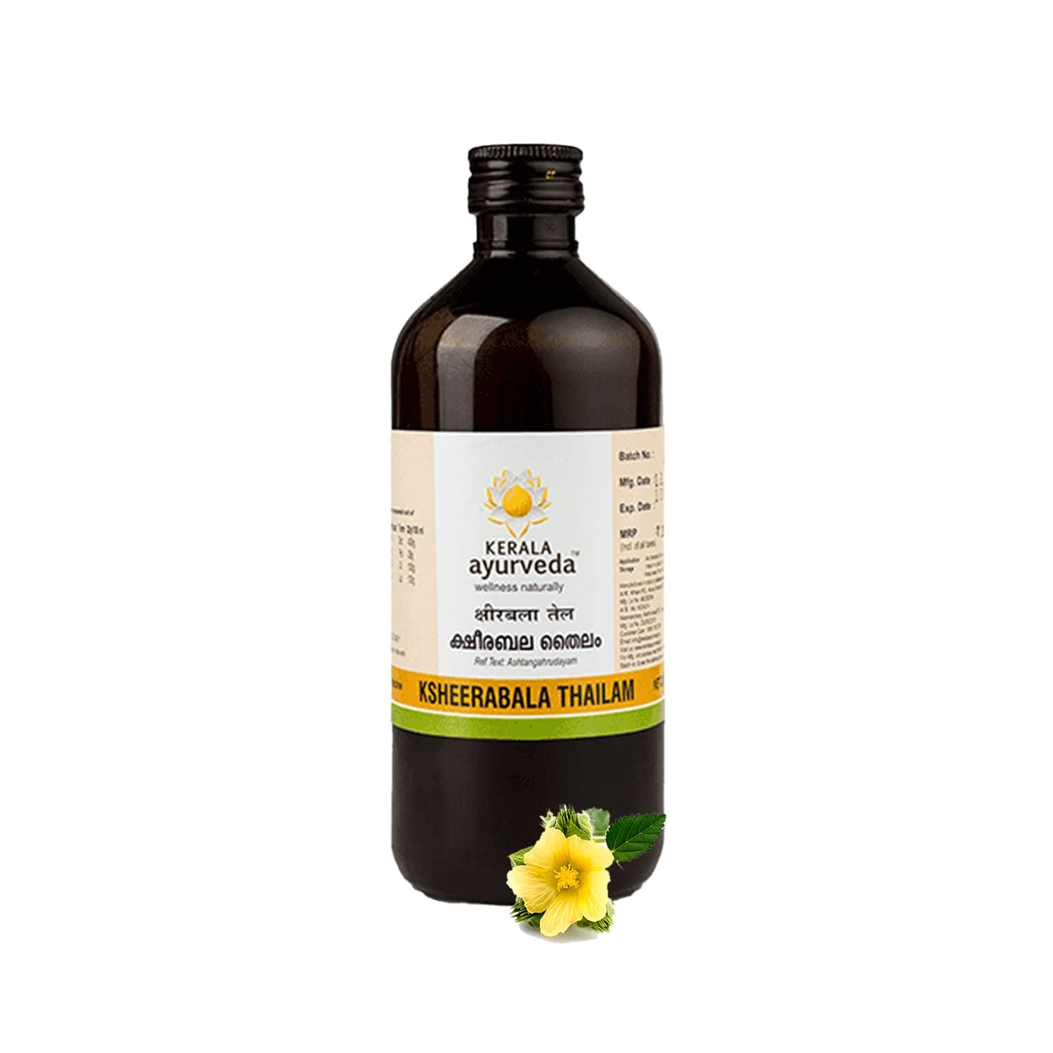 Kerala Ayurveda Ksheerabala Thailam 450 ml Huile de Massage des Pieds Pour la Relaxation le Soutien du Sommeil et le Soulagement du Stress Rituel Noct