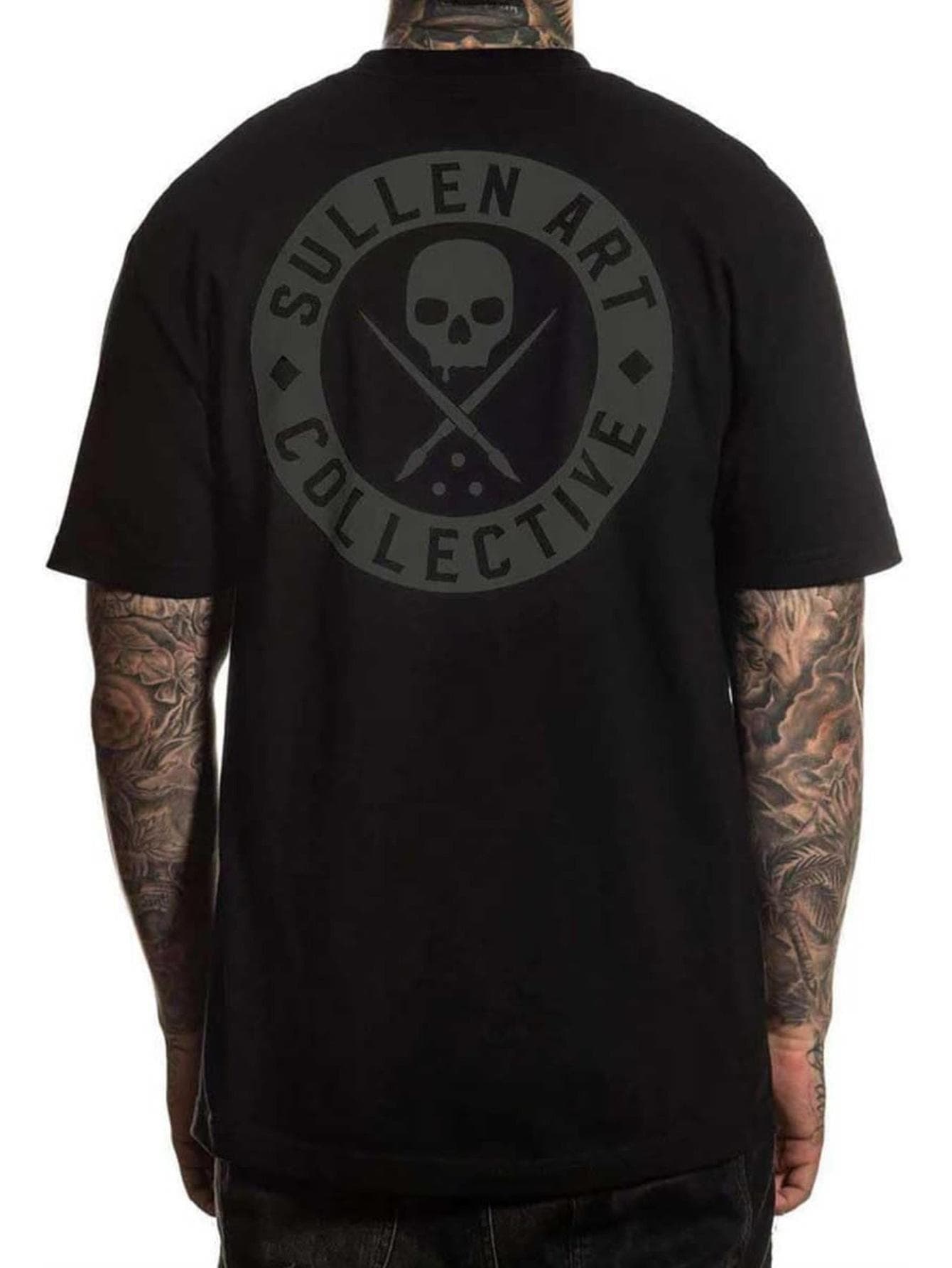 Sullen Art Collective Herren Kurzarm T-Shirt Schwarz Baumwolle Rundhals mit Totenkopf Grafik Lässig Bequeme Passform Alle Jahreszeiten cm