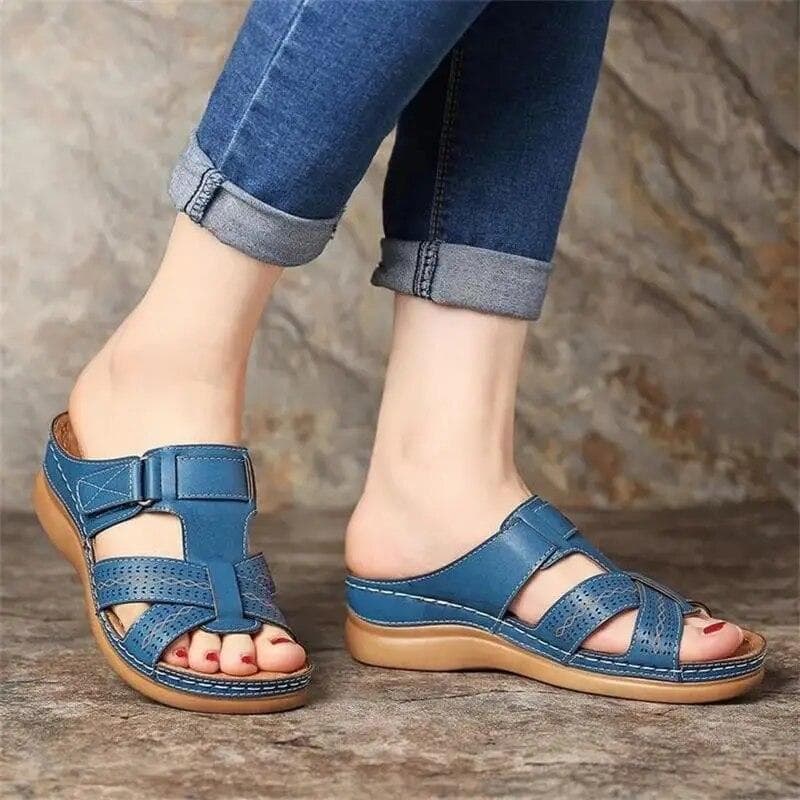 Frauen Sandalen Keil Sommer Premium Orthopädische Offene spitze Sandalen Vintage Anti-slip Leder Casual Weibliche Plattform Retro Schuhe cm claret