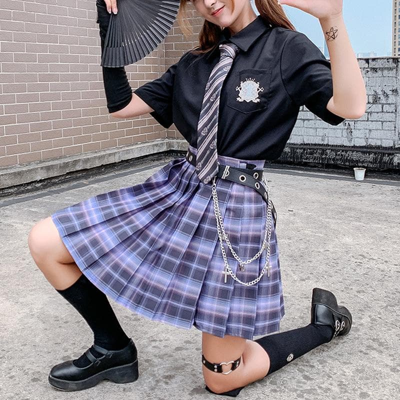 Sommer Frauen JK Röcke Hohe Taille Mädchen Faltenrock Japanischen Stil Damen Süße Plaid Mini Kleid cm rosa