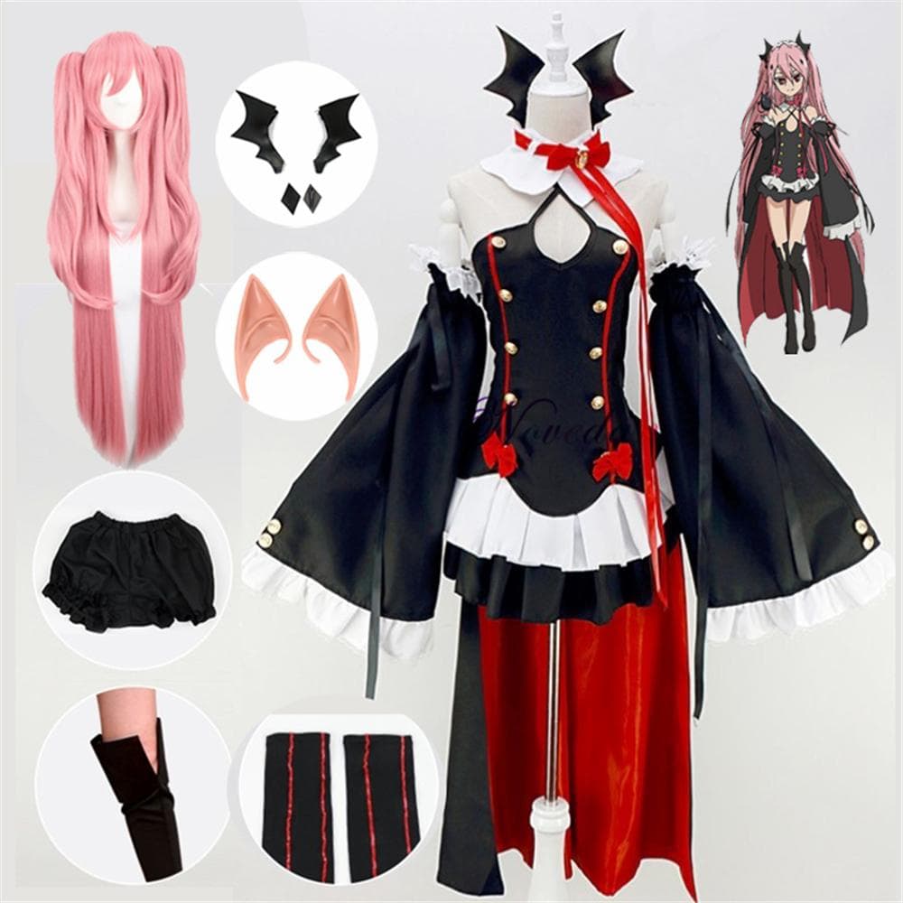Seraph Of The End Owari no Seraph Krul Tepes Cosplay Kostüm Uniform Perücke Cosplay Anime Hexe Vampir Halloween Kostüm für Frauen cm rosa