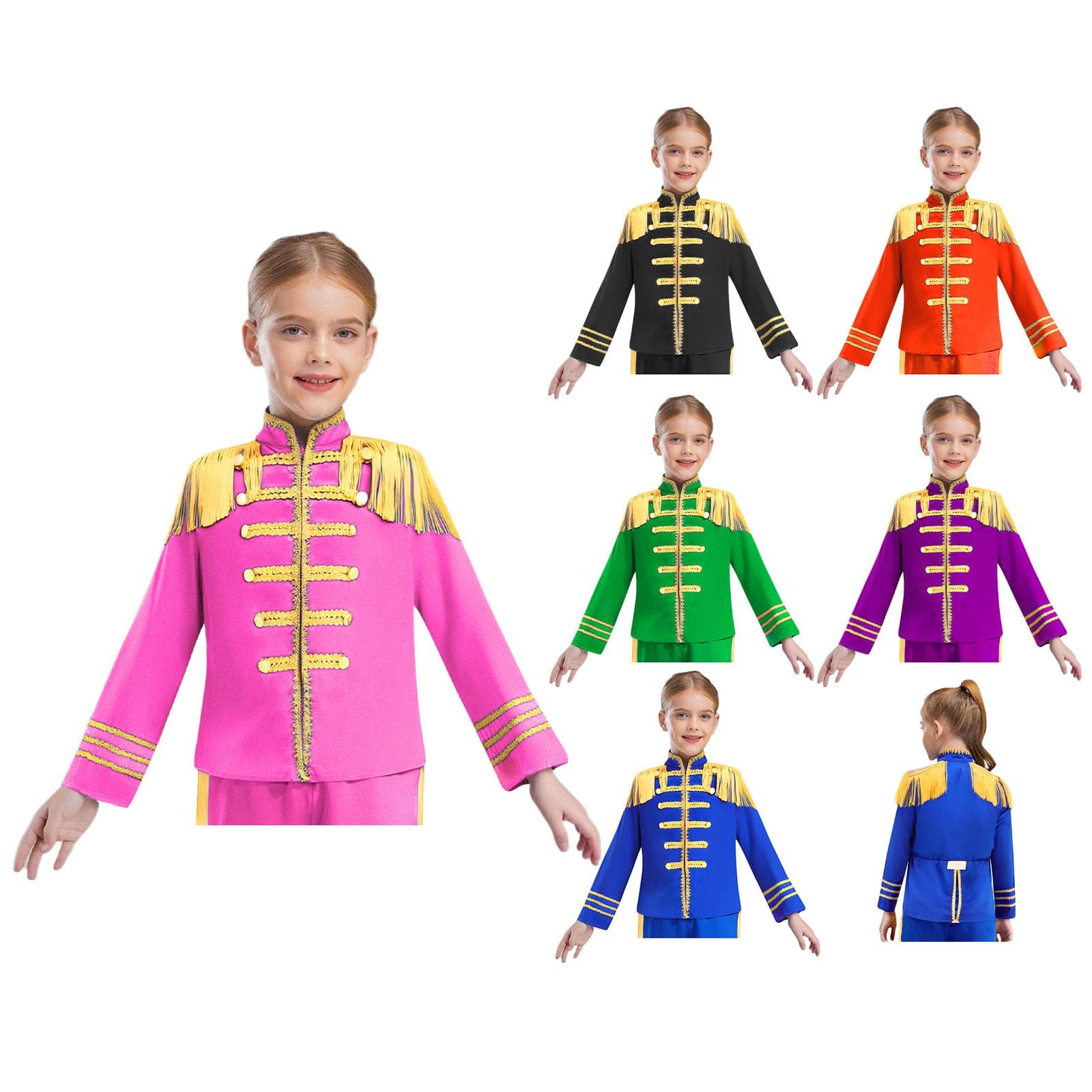 Kinder 1960er Britischer Star Kostüm Langarm Goldspitze Dekoration Rockband Musiker Cosplay Hemd Top cm rosa