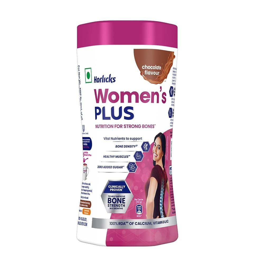 Horlicks Women's Plus Schokoladen-Nährstoffgetränk, 400g Glas – für starke Knochen und ein gesundes Leben