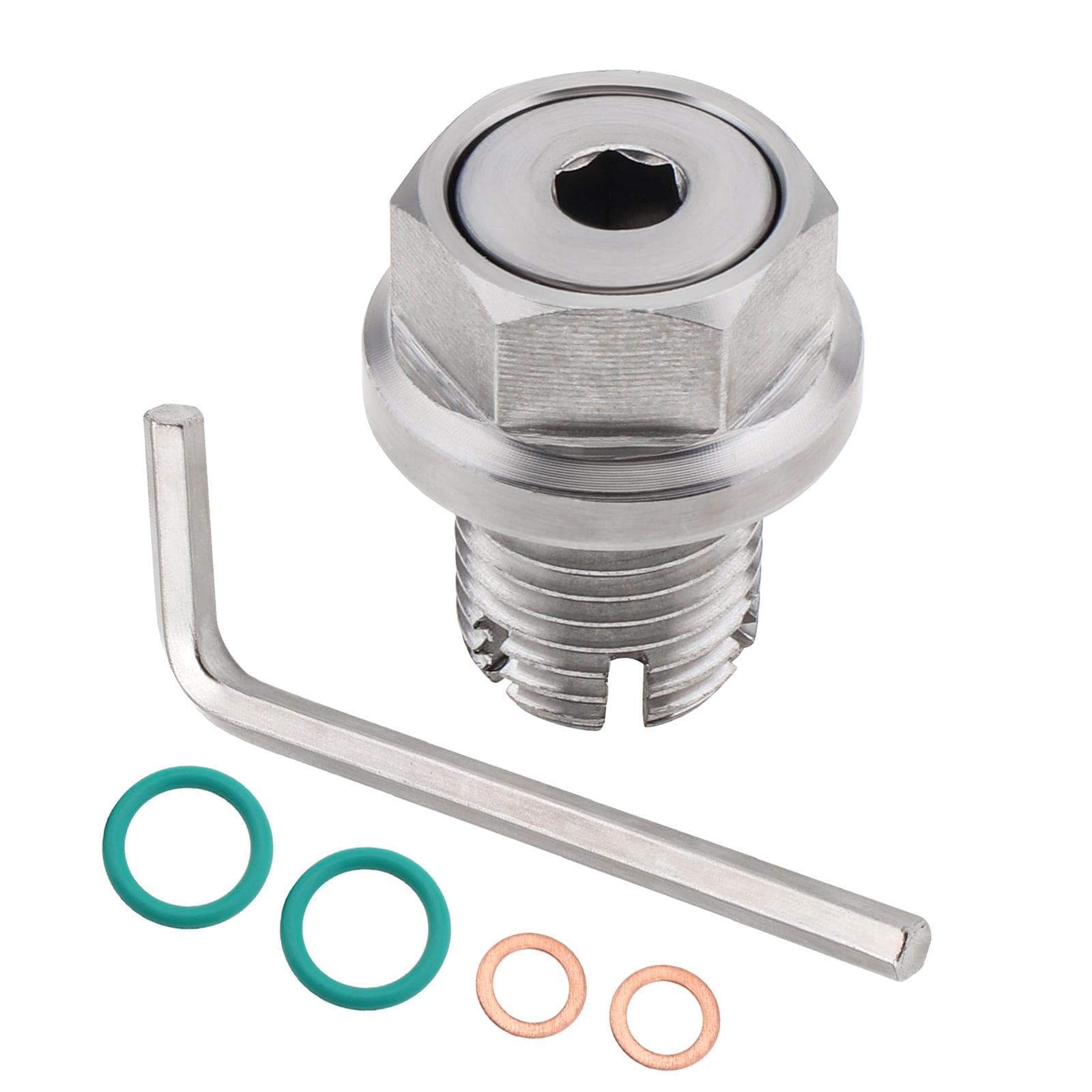 M14.1X1.5 Edelstahl Selbstschneidende Ölablassschraube Gewindereparaturset mit O-Ring Inbusschlüssel für Ölwanne Silber