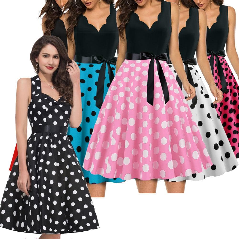 Damen Polka Dot Vintage Kostüm 50er 60er Rockabilly POLKA DOT ROCK N ROLL Abend Party Swing Pin-up Ballkleid cm