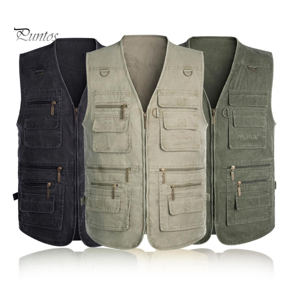 Puntos Herren-Weste mit mehreren Taschen, Übergröße, Outdoor-Schießen, Angeln, Wandern, Weste schwarz