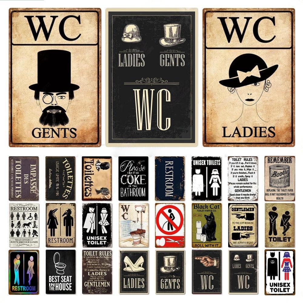 Vintage Toilettenschild, lustiges Metallblechschild, Plakette, WC, Toilette, Toiletten, Wandkunst, Bar, Club, Badezimmer, Toilette, Toilette, Wanddeko