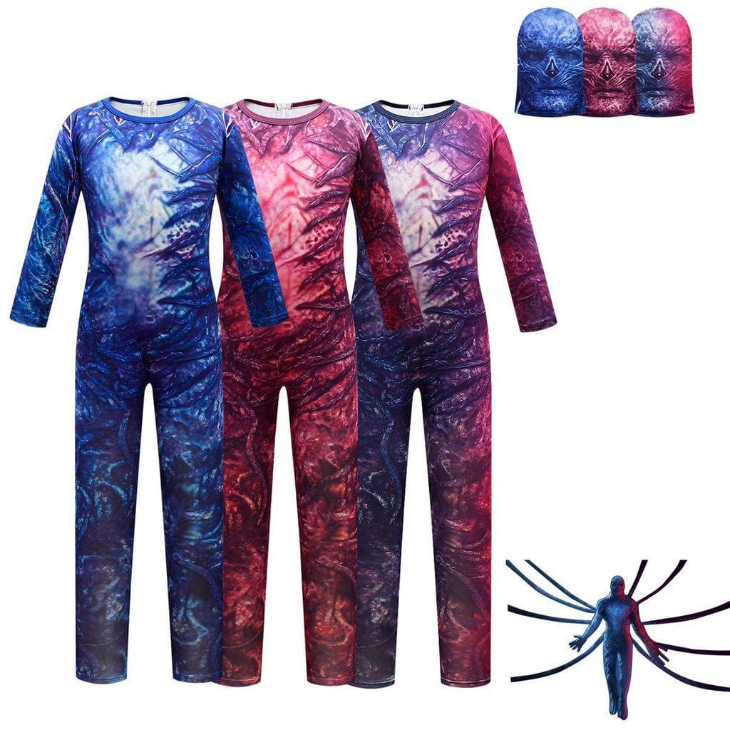 Kinder Jungen Mädchen Stranger Things Monster Print Jumpsuit Masken Sets Halloween Cosplay Kostüme 120cm