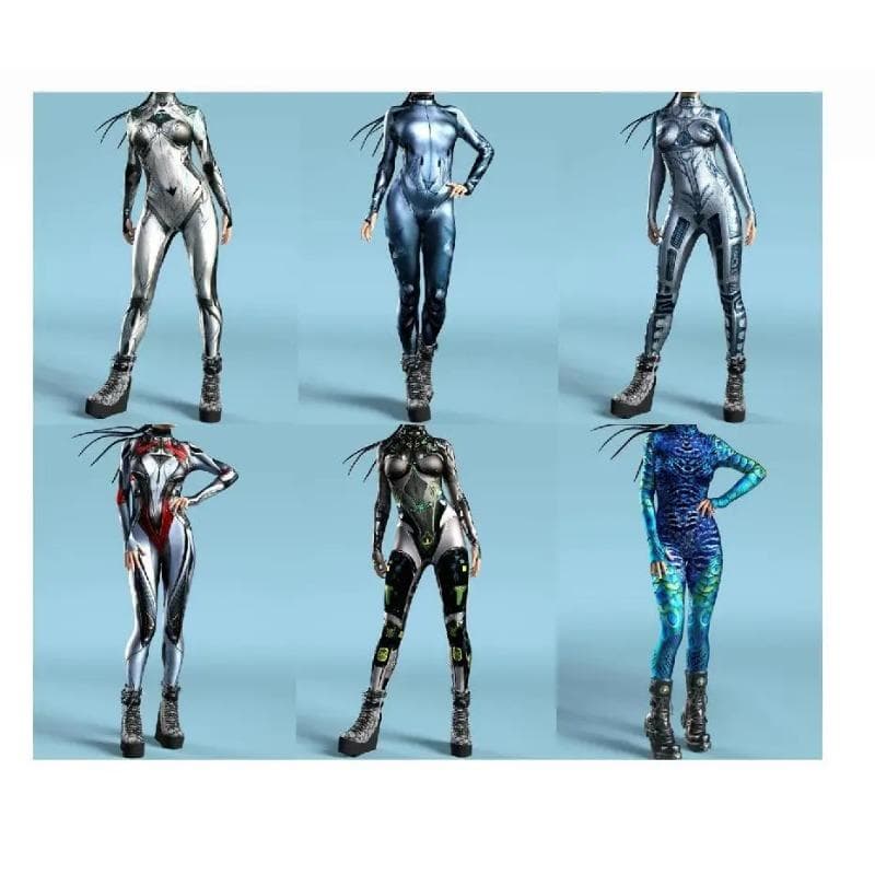 Frauen Futuristischer Mechanischer Rüstungsoverall Cyber ​​Fighter Cosplay Bodysuit Steampunk Kostüm Halloween Party Zeigt Zentai Anzug cm