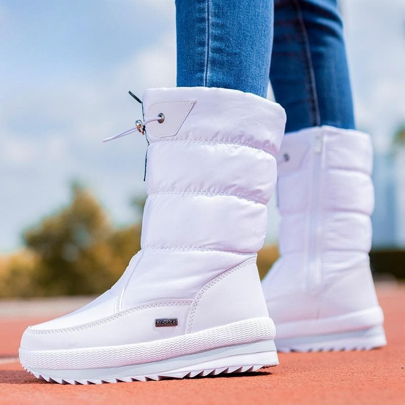 Neue Winter weiße Schuhe Damen plus Samt dicke Baumwollstiefel Reißverschluss warm Schneestiefel Baumwollschuhe Frau mittelhohe Stiefel botas mujer