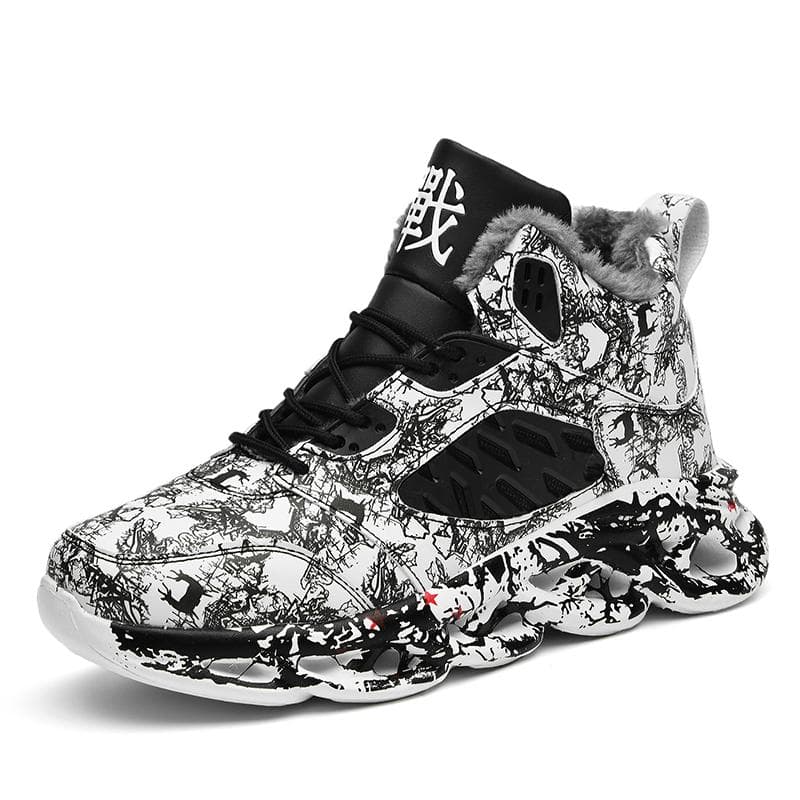 TUINANLE Herren-Schneeschuhe mit Graffiti-Druck, Winter-Plüsch, warme Plateau-Sneaker, rutschfeste Herren-Sportschuhe cm schwarze bohne
