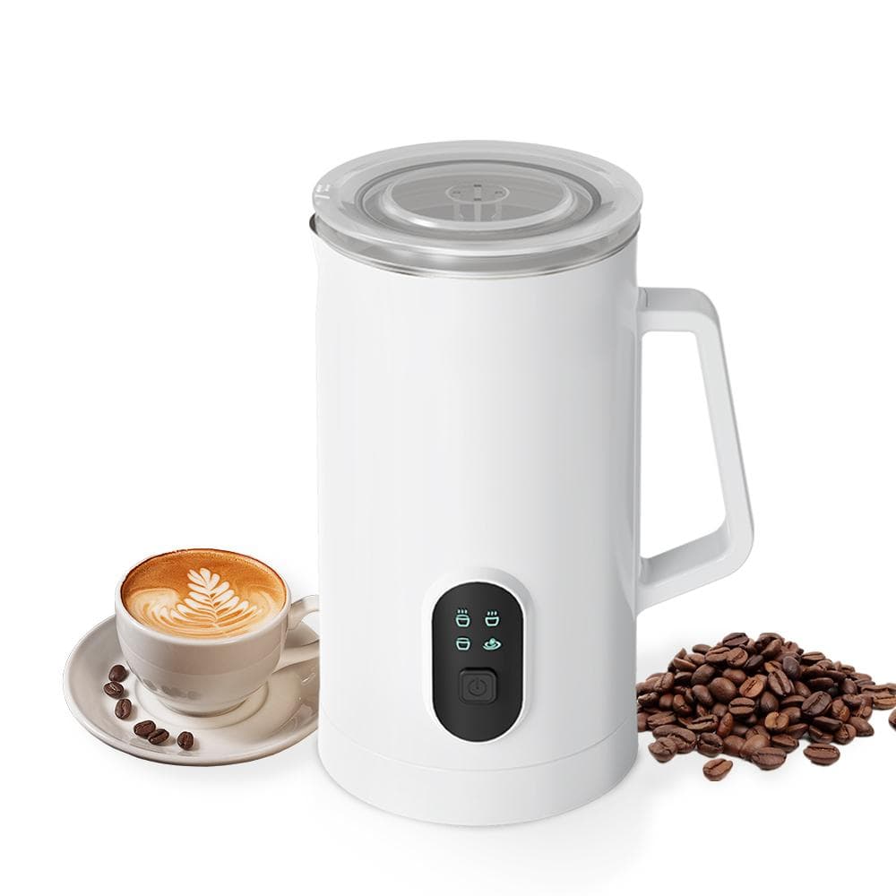 Elektrischer Milchaufschäumer, 400 W, 580 ml, Warm- und Kaltmilchaufschäumer, geräuschloser Betrieb, 4-in-1 weiß