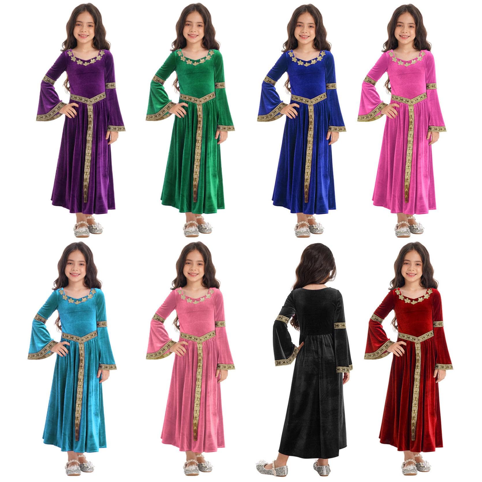 Mittelalterliches Prinzessinnenkostüm für Mädchen, Renaissance-Kostüm, Robe, Retro-Kleid für Halloween, Cosplay, Verkleidung cm schwarz