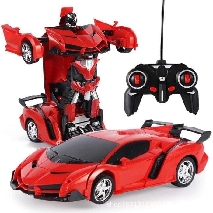 Voiture télécommandée transformable en robot - Voiture RC 2 en 1 - Rouge - Enfant - Mixte