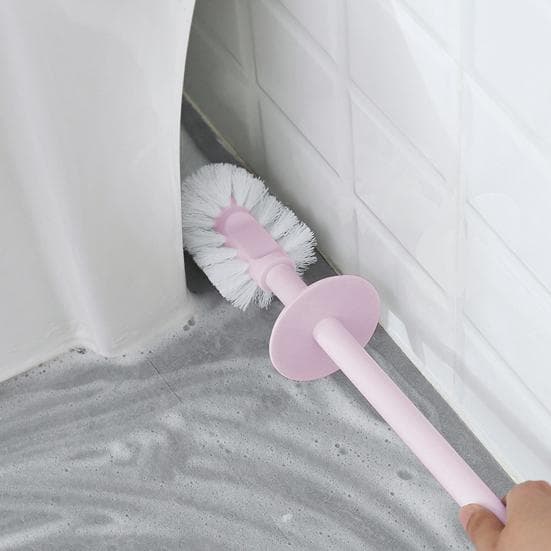 Geruchshemmende Toilettenbürste aus Keramik mit Halter-Set, langer Griff, langlebige Borsten, kratzfest rosa