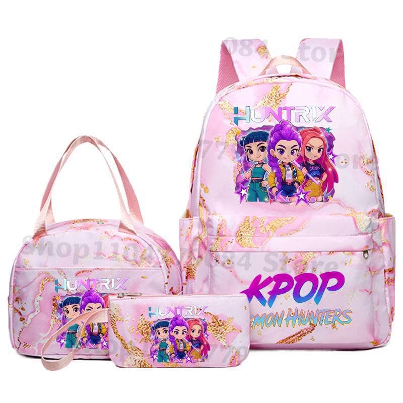KPOP Dämonenjägerinnen Rucksack Lunchtasche Federmäppchen Set Student Anime Mode Schultasche Federmäppchen Bento