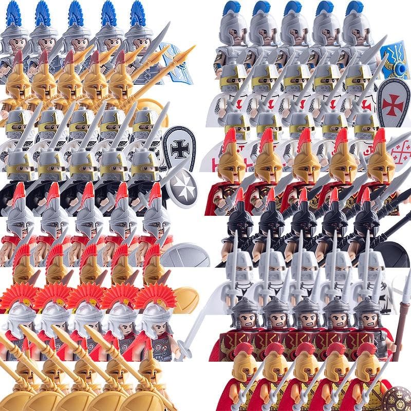 Mittelalterliche Militär-Sets, Figuren, Bausteine, Helme, Soldatenteile, Ritterwaffen, römisches Schwert, Zubehör, Spielzeug für Kinder
