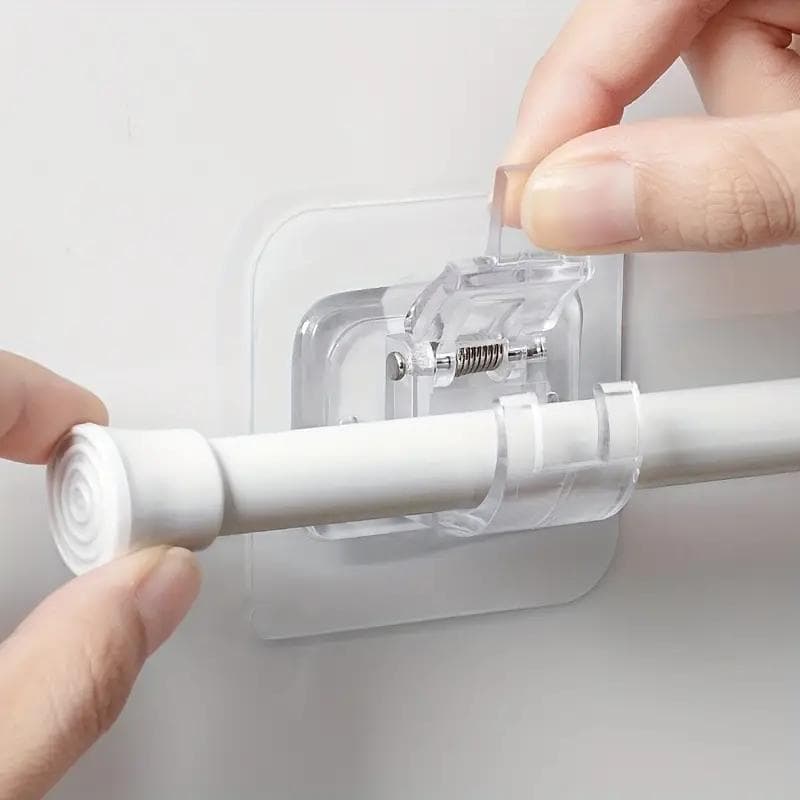 Lot de 2 supports de tringle à rideau réglables sans clous, crochets de salle de bain, supports de tringle à rideau adhésifs, clip fixe pour